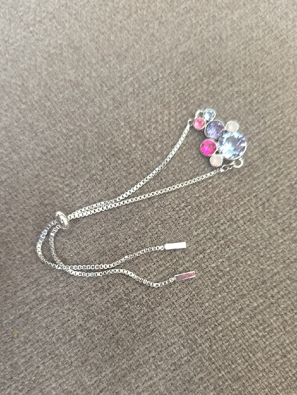 Silver-tone Adjustable Bracelet with Pink and Clear Gem Accents